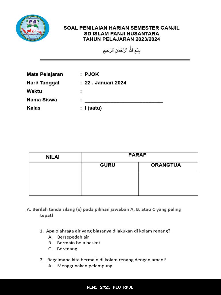 60 Soal PJOK Kelas 1 SD Semester 1 2025